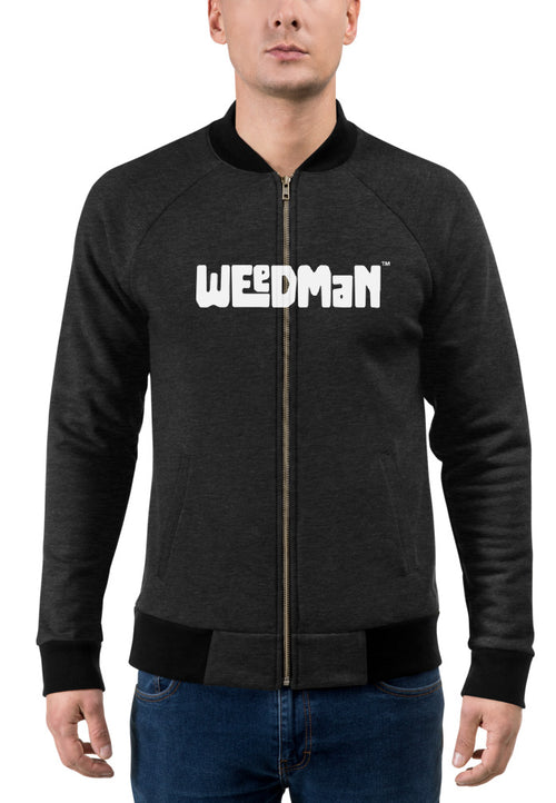 Weedman Simple White Logo with Weed Logo Design on the Back Limited Bomber Jacket