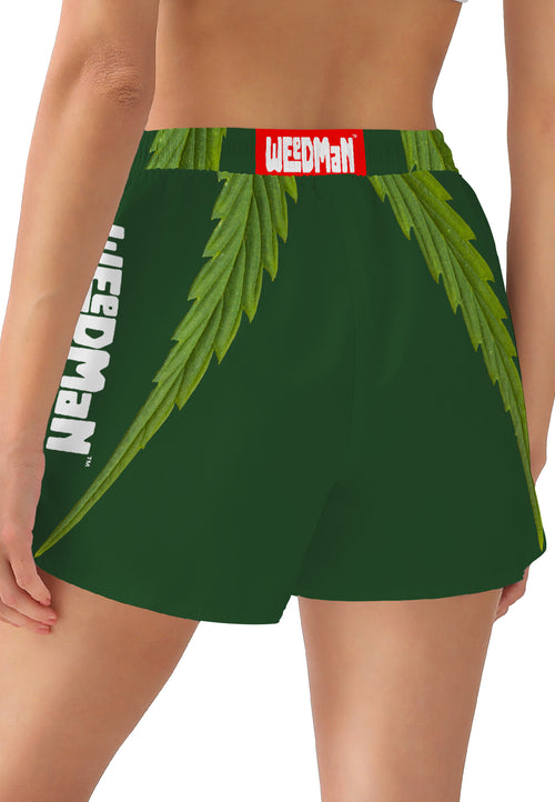 Weedman Weed Simple White Logo D75 Women's Forest Green Casual Shorts