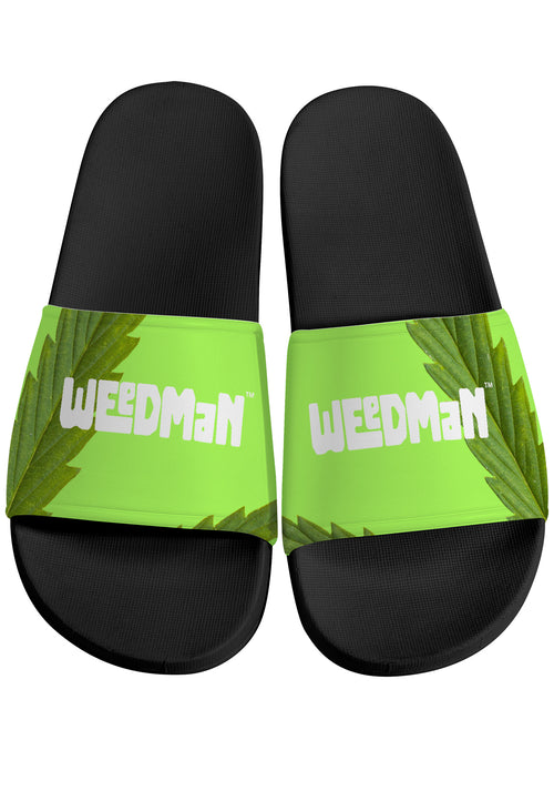 Weedman Simple White Logo & Weed D30 Neon Green Slide Sandals