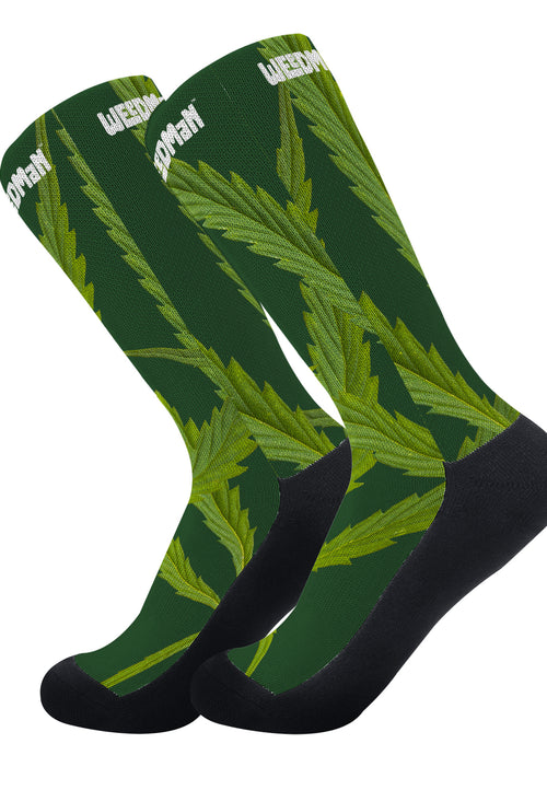 Weedman Simple White Logo & Weed D45 Forest Greenk Crew Socks