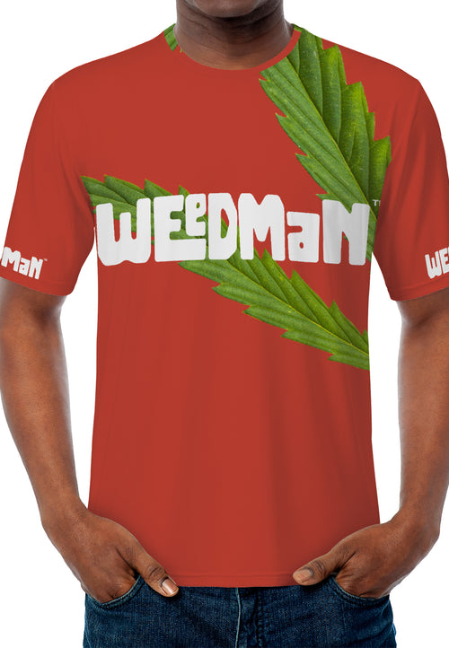 Weedman Simple White Logo & Weed D67 Men's Must Have Red Basic T-shirt