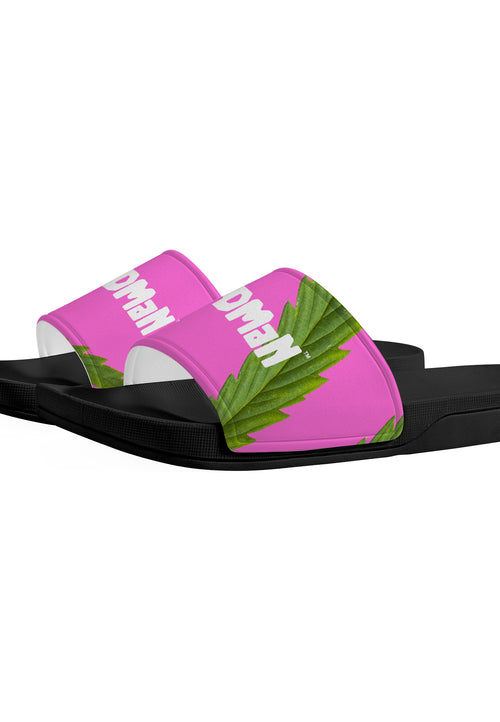 Weedman Simple White Logo & Weed D30 Hot Pink Slide Sandals