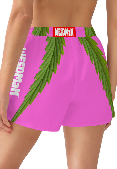 Weedman Weed Simple White Logo D75 Women's  Hot Pink  Casual Shorts