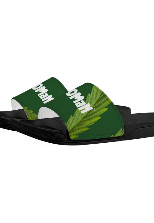 Weedman Simple White Logo & Weed D30 Green Slide Sandals