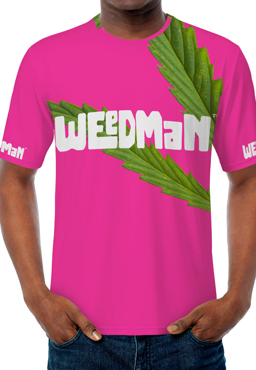 Weedman Simple White Logo & Weed D67 Men's Must Have Hot Pink Basic T-shirt