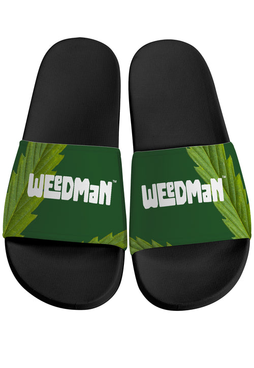 Weedman Simple White Logo & Weed D30 Green Slide Sandals