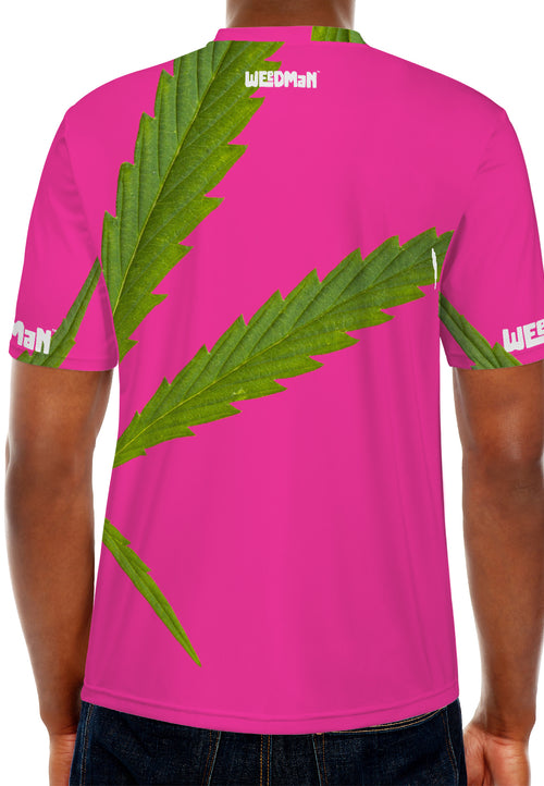 Weedman Simple White Logo & Weed D67 Men's Must Have Hot Pink Basic T-shirt