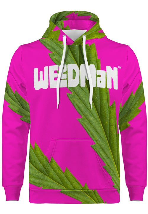 Weedman Simple White Logo & Weed D55 Men's  Premium Hot Pink Hoodie