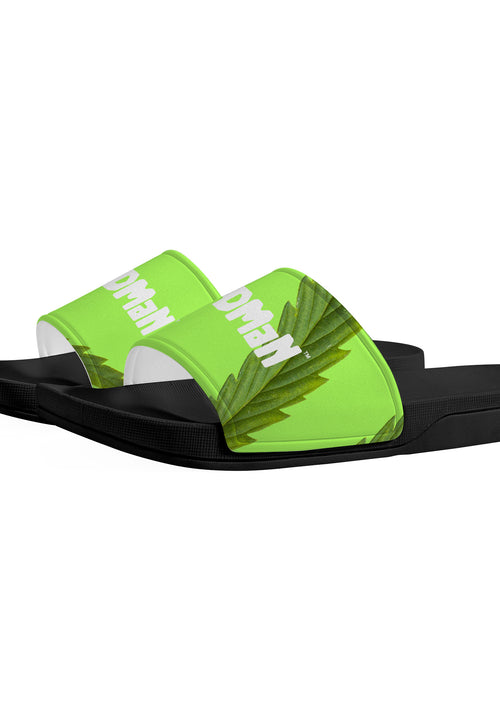 Weedman Simple White Logo & Weed D30 Neon Green Slide Sandals