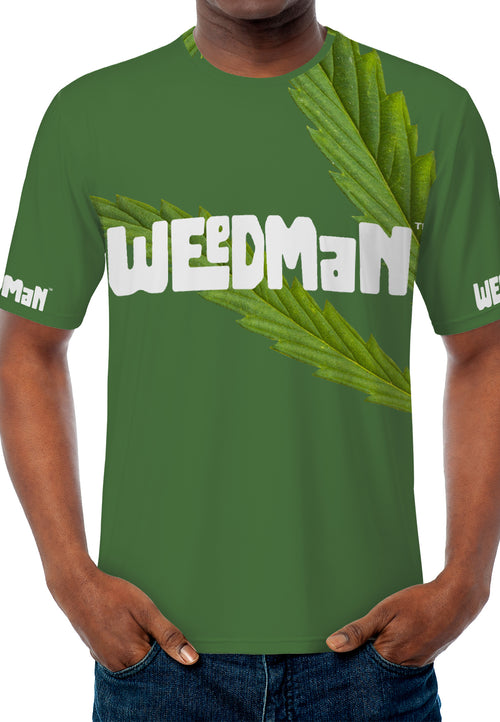 Weedman Simple White Logo & Weed D67 Men'sMust Have  Forest Green Basic T-shirt