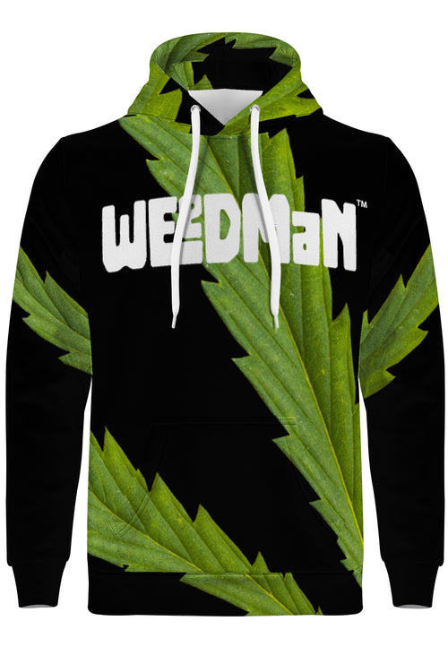 Weedman Simple White Logo & Weed D55 Men's  Premium  Black Hoodie