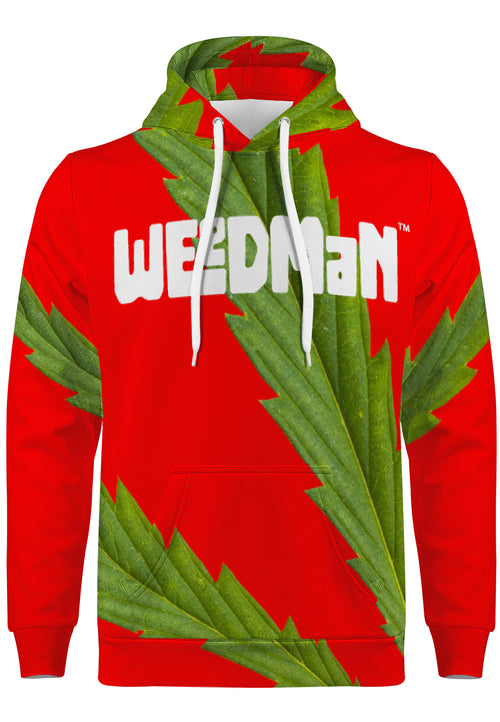 Weedman Simple White Logo & Weed D55 Men's  Premium  Red Hoodie