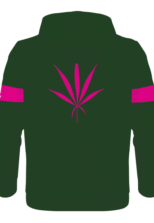 Weedman Simple Premium Forest Green Hoodie with Pink Arm Banner