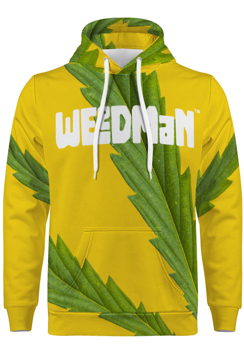 Weedman Simple White Logo & Weed D55 Men's Premium Yellow Hoodie
