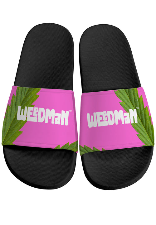 Weedman Simple White Logo & Weed D30 Hot Pink Slide Sandals